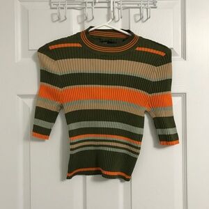 ONLY Striped Top L Brown Green Orange 2/4 Sleeve